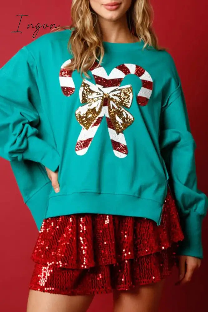Ingvn - Casual Solid Sequins Printing O Neck Tops