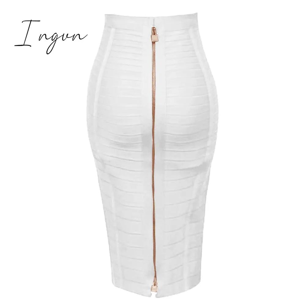 Ingvn - 16 Colors XL XXL Sexy Solid Zipper Orange Blue Black Red White Pink Bandage Skirt Women Elastic Bodycon Summer Pencil Skirt 58cm