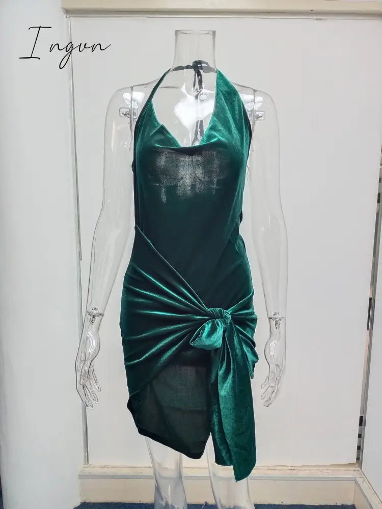 Ingvn - 2023 Summer New Women's Wear Halter Neck Hollow Strappy Slit Sexy Fashion Dress Sexy Backless Irregular Strappy Evening Dress