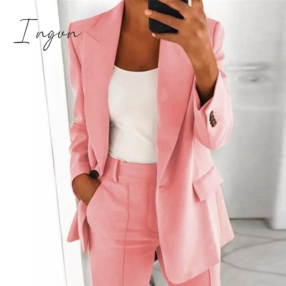 Ingvn - New Arrival Autumn Women's Jacket Warm Fashion Overcoat Office Coat Casual Outwear Elegance Coat Jacket Pink Ladies Suit