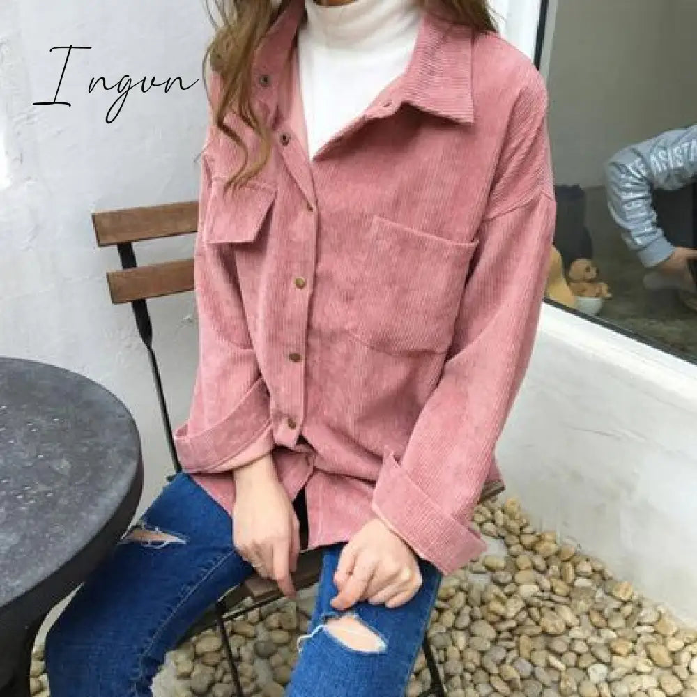 Ingvn - New Shirt Autumn New Ins Loose And Versatile Corduroy Shirt Women's Solid Color Casual Long Sleeve Shirt Coat