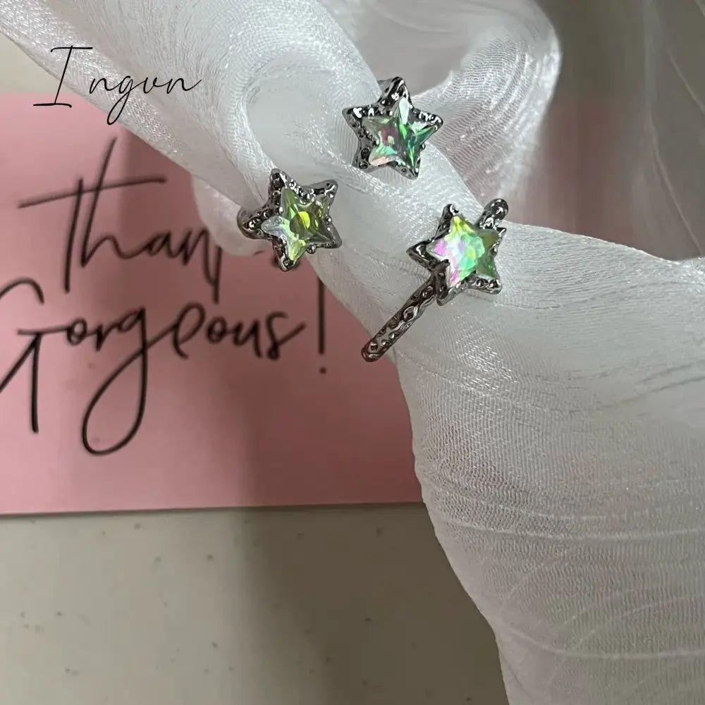 Y2K Kpop Lucky Star Ring Adjustable Irregular Geometric Punk Retro Women Crystal Ring Set Fashion Girls Aesthetic Jewelry