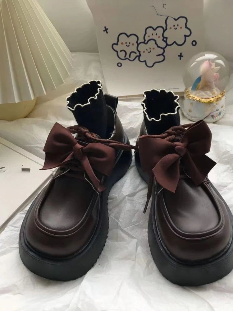 Ingvn  College Style Vintage Shoes Women Japanese Kawaii Bow Casual Mary Janes Shoes Female Lace-up Elegant Platform Shoes Summer