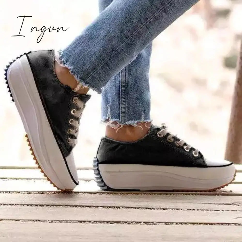 Ingvn - Daily Lace Up Non-Slip Platform Sneakers