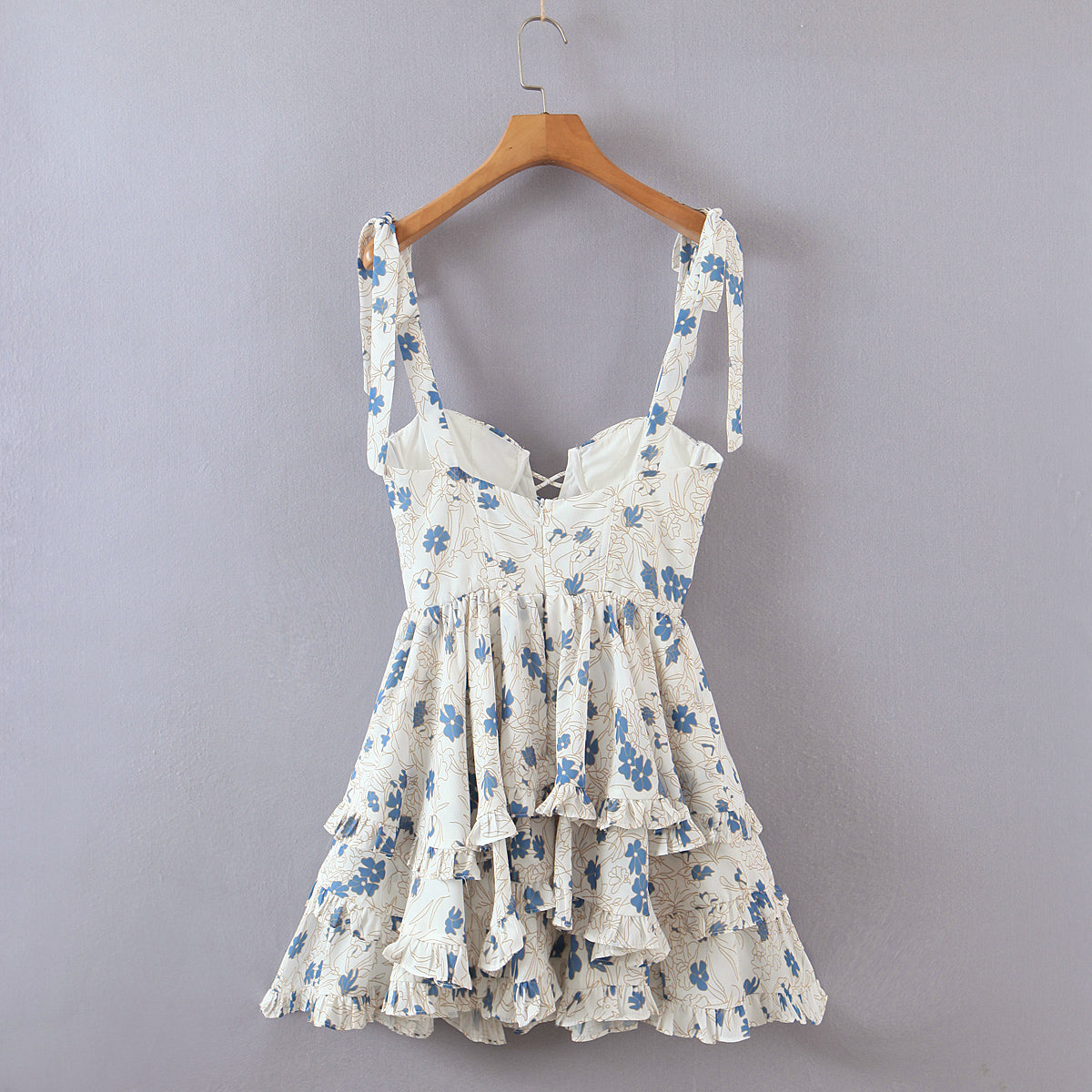 Voguable  Summer Sexy Sling Dress Women Floral Print Layer Ruffle Cake Mini Dress Sweet Ladies Holiday Party Short Robe Chic Vestido