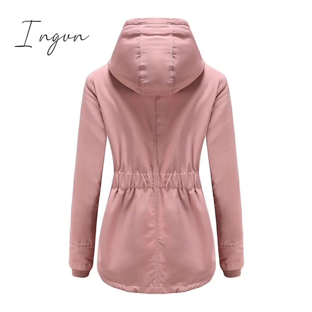 Ingvn - Women's Parka Street Fall Winter Long Coat Windproof Warm 3 in 1 Loose Casual Sports Jacket Long Sleeve Solid Color Zipper Purple Blushing Pink  Waterpoof  Daily Wear Down  Parkas  Lined