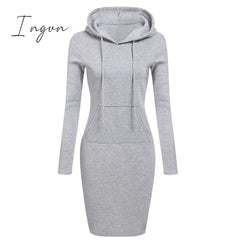 Ingvn - Autumn And Winter Hoodie Dress Elegant Long Sleeve Pocket Combining Casual Women's Midi Dresses