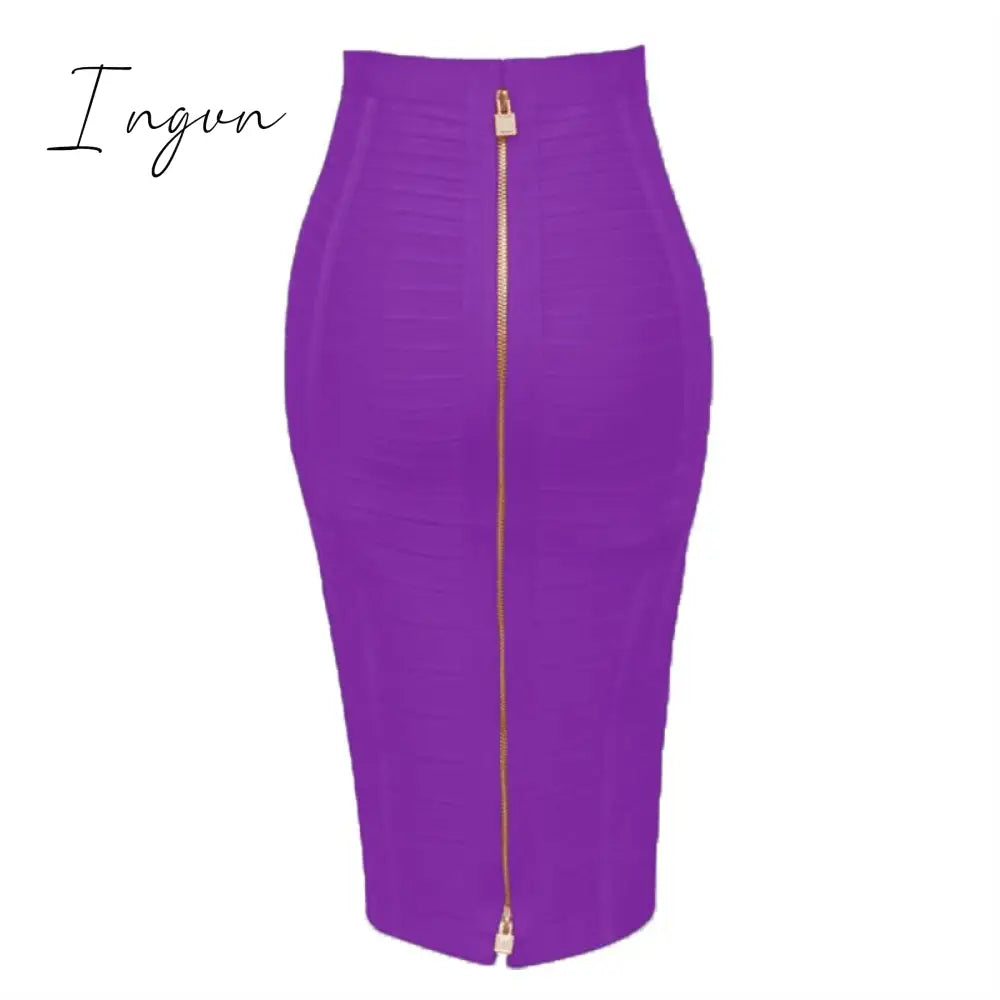 Ingvn - 16 Colors XL XXL Sexy Solid Zipper Orange Blue Black Red White Pink Bandage Skirt Women Elastic Bodycon Summer Pencil Skirt 58cm