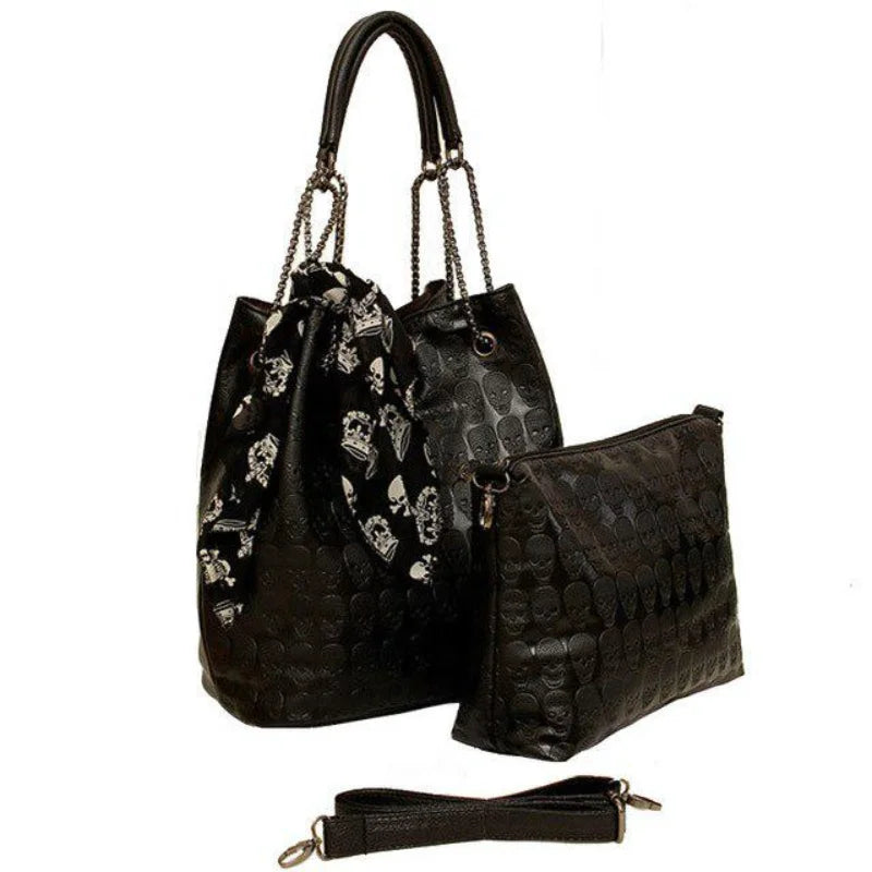 INGVN  Japanese Sweet Ribbon Kawaii Trendy Shoulder Bags Personality Skull Y2k Aesthetic Tote  Streetwear  Women's Handbags