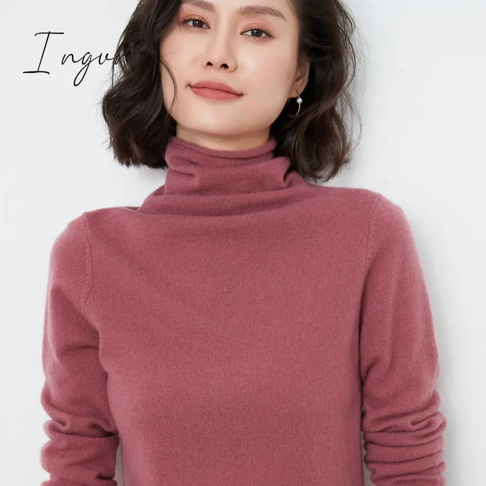 Ingvn - 100% Pure Wool Cashmere Sweater Fall/Winter Pile Collar Pullover Korean Fashion Casual Knitted Tops Women Jacket Long Sleeve