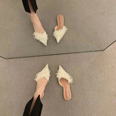 Ingvn  Slides Rhenstone Summer  Jewels Rubber Shoes Pointed Toe Women's Slippers and Ladies Sandals Mules Low Heel Outside Crystals
