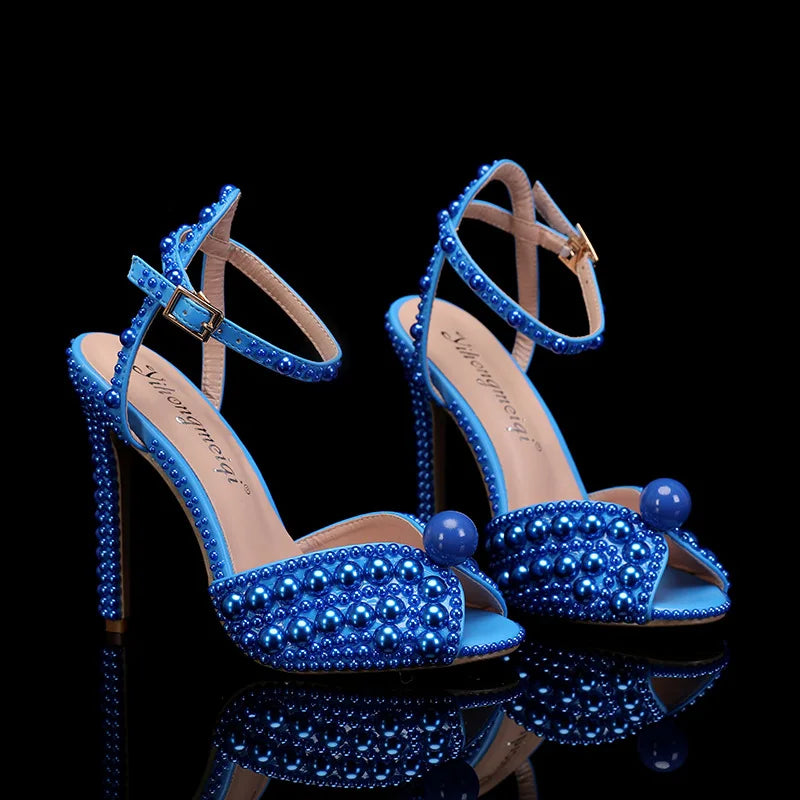 New White Female Sandals Bridal Shoes Woman Fashion Thin Heel Big Pearl Girls Fashion Sandals Party Shoes Sandales Femmes