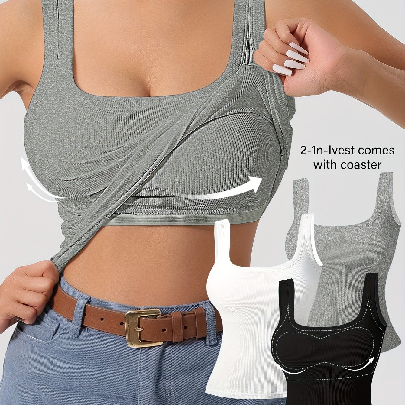Solid Color Slim Tank Top 3 Packs, Casual Square Neck Sleeveless Versatile Top, Women's Clothing