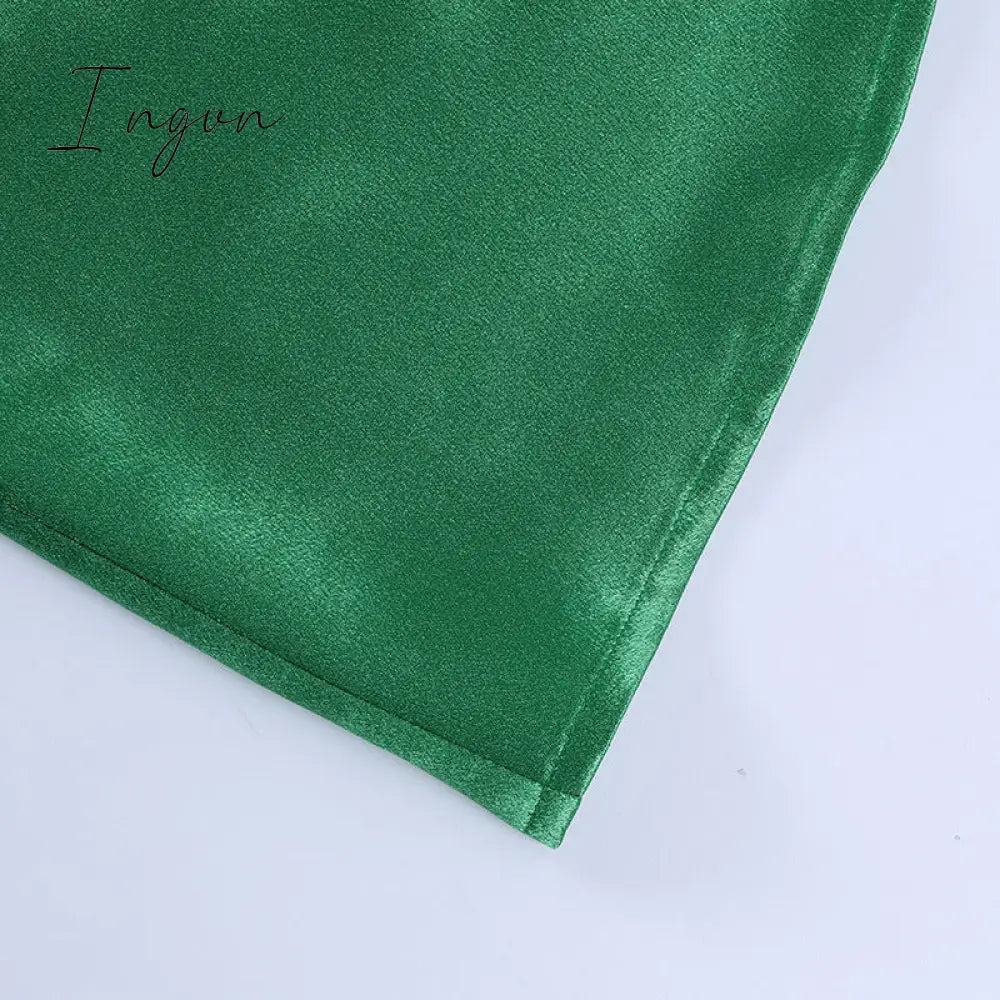 Ingvn - Satin Side Split Ruched Women's Dress Sleeveless Square Collar Party Dresses Solid Elegant Clubwear Evening Vestidos