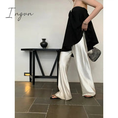 Ingvn - Satin Wide Leg Pants Long Floor Casual Pants Women's Summer