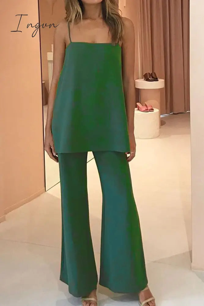 Ingvn - Casual Solid Patchwork Spaghetti Strap Sleeveless Two Pieces(4 Colors)