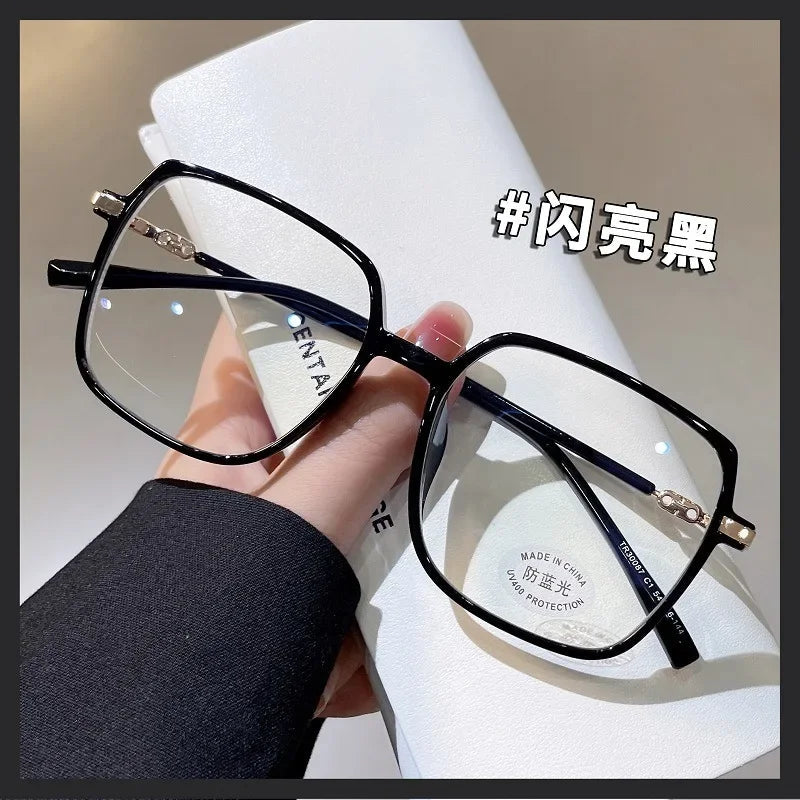 INGVN  Brown Square Glasses Frame Girl Ins No Makeup Plain Glasses Men Light Eyewear Cute Decorative Computer Glasses