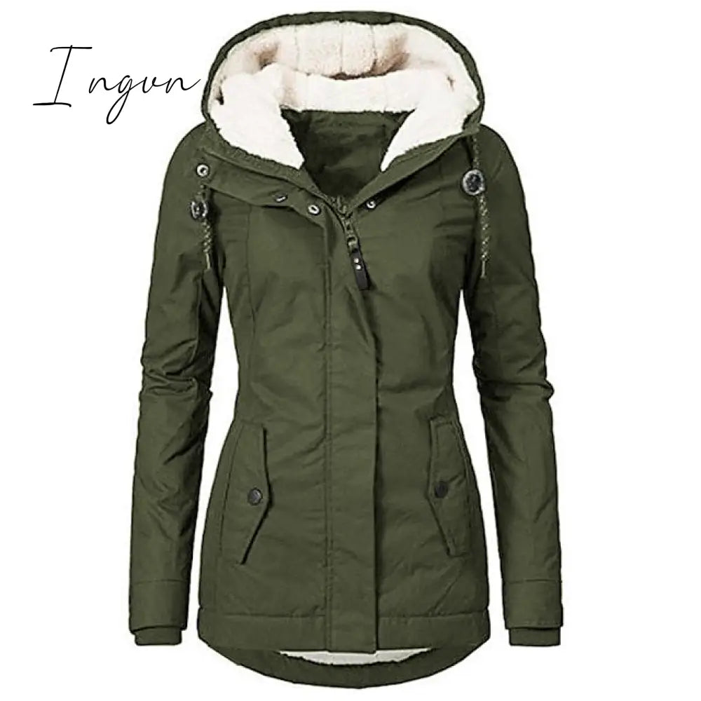 Ingvn - Women's Parka Street Fall Winter Long Coat Windproof Warm 3 in 1 Loose Casual Sports Jacket Long Sleeve Solid Color Zipper Purple Blushing Pink  Waterpoof  Daily Wear Down  Parkas  Lined