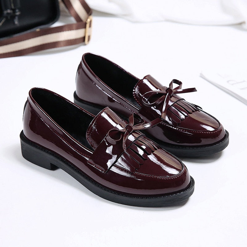 Rimocy Black Patent Leather Women's Loafers Platform Slip on Shoes for Women Spring British Tassel Casual Flats Shoes Woman