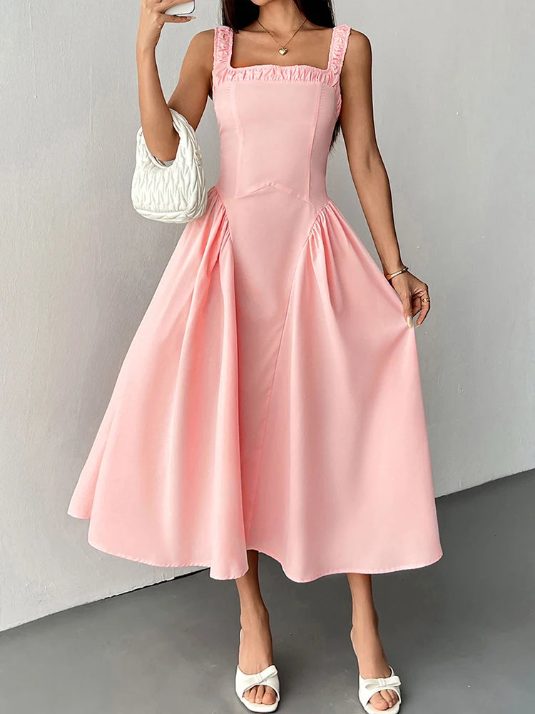 Pink Sweet Women Dresses New Streetwear Fashion Club Party Casual Slim Dress Clothing Solid Sexy Lady Backless Dresses Clothing