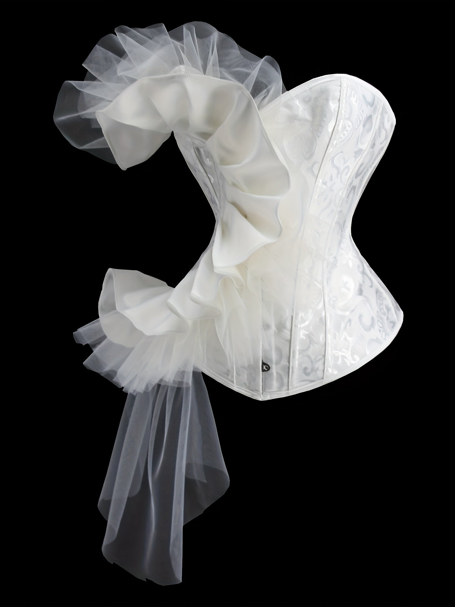 Flirty Ruffle Strapless Corset Bustier - Ultimate Tummy Control Shapewear - Adjustable Lace-Up Jacquard Body Sculptor for Women
