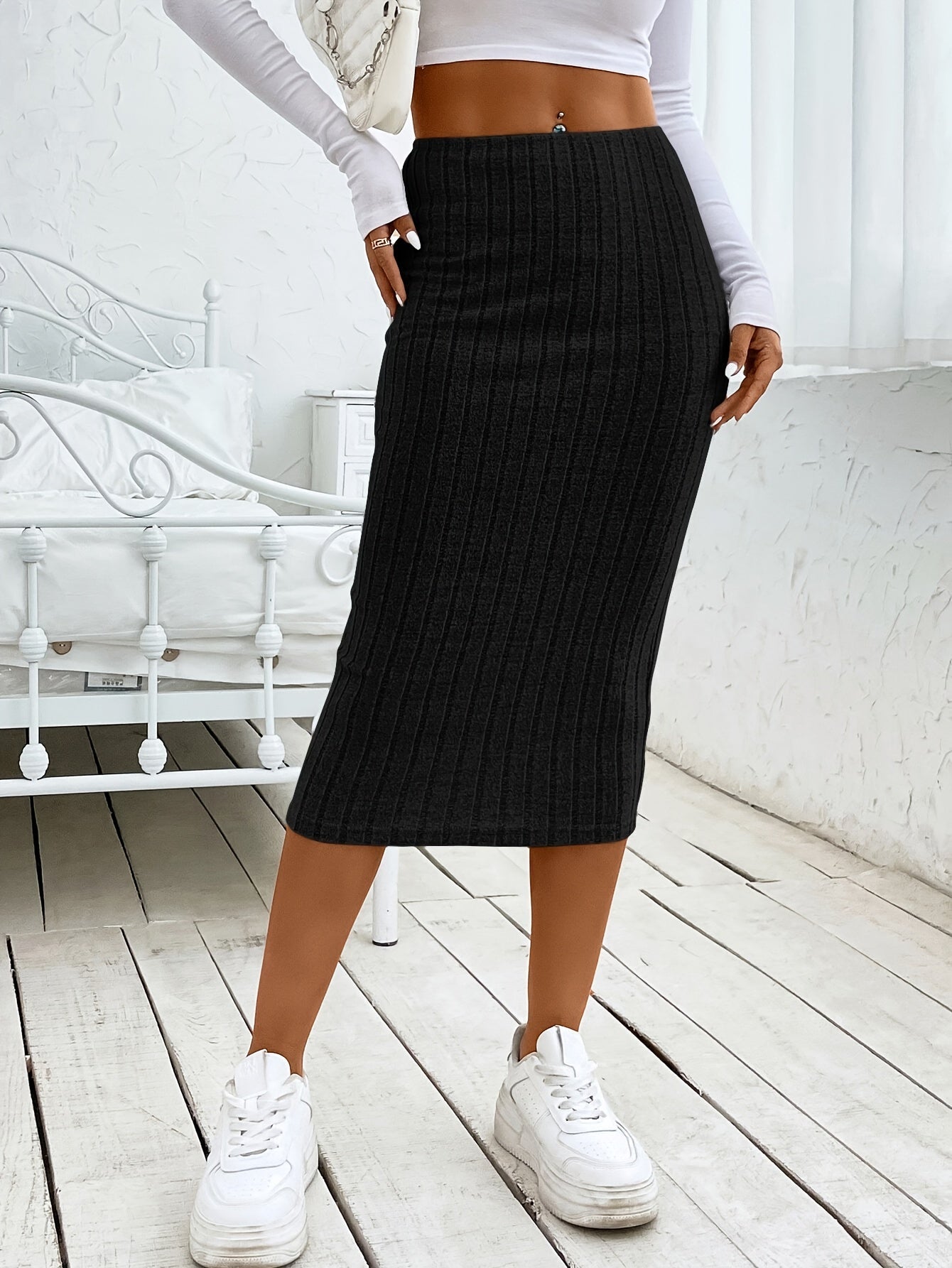 Versatile Solid High Waist Bodycon Skirt, Slim Pencil Skirt For Spring & Fall, Women's Clothing
