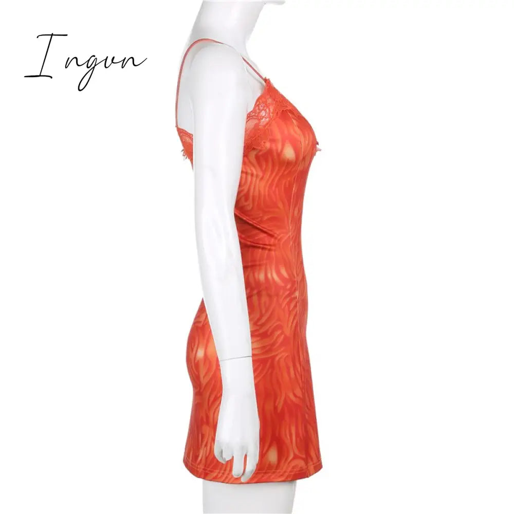 Ingvn - Tassel Stitching Sexy Dress For Women Evening Clubbing Party Square Collar Halter Hollow Out Backless Lace Mini Dress