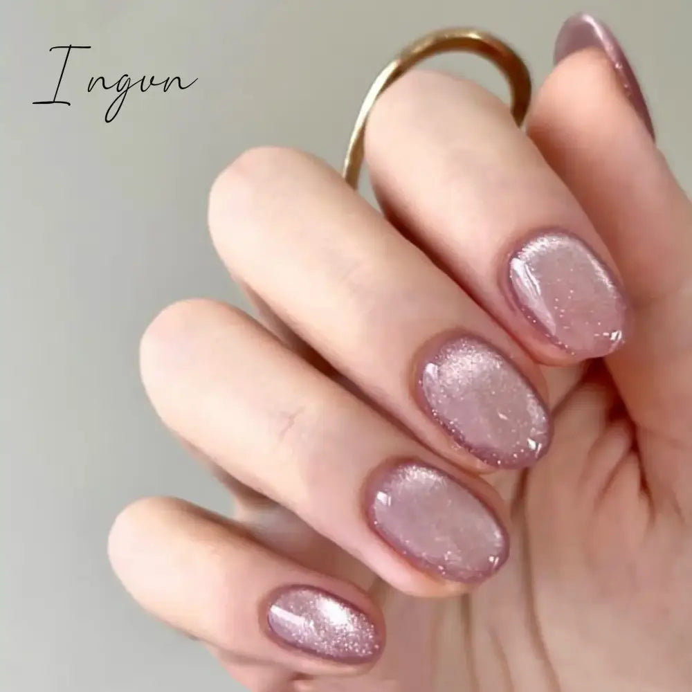 24pcs Luxurious Glossy Oval Purple Glitter Nails Press-On False Nails Set Cat Eye Stick on Nails with Sky Design for Women/Girls