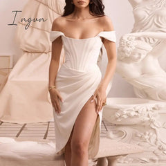 Ingvn - Off Shoulder Sexy Strapless Split Corset Satin Dresses Fashion Bodycon Dress Women Party Night Club Elegant