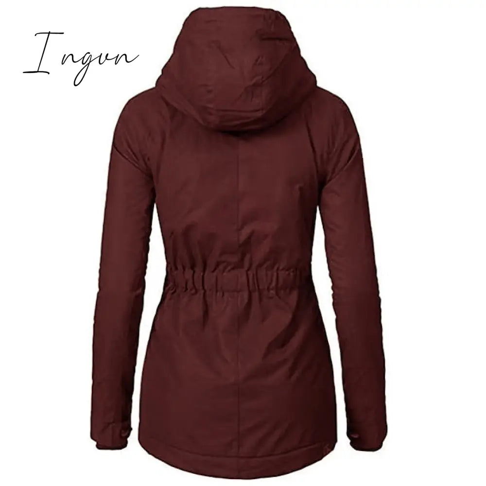 Ingvn - Women's Parka Street Fall Winter Long Coat Windproof Warm 3 in 1 Loose Casual Sports Jacket Long Sleeve Solid Color Zipper Purple Blushing Pink  Waterpoof  Daily Wear Down  Parkas  Lined