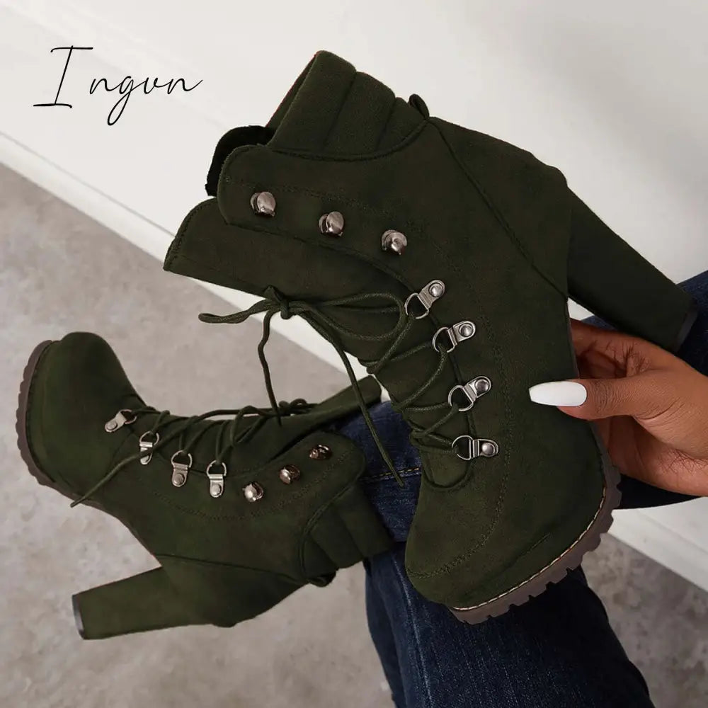 Ingvn - Non Slip Chunky Platform High Heel Boots