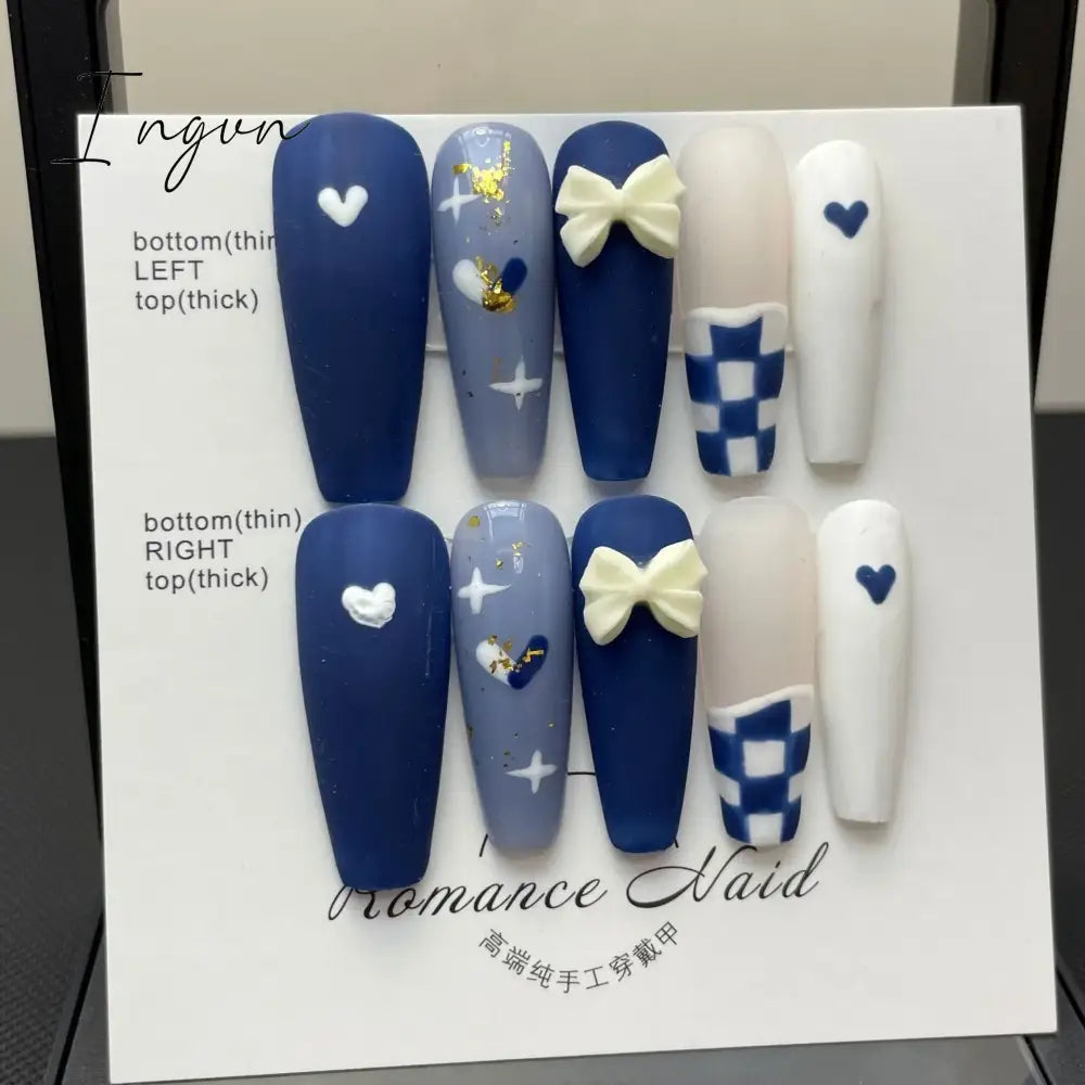 Bow Ice Translucent Sense Handmade Wearable Fake Nail Gradient AB Asymmetric Almond False Nails Trim Nail Shape Nail Decoration