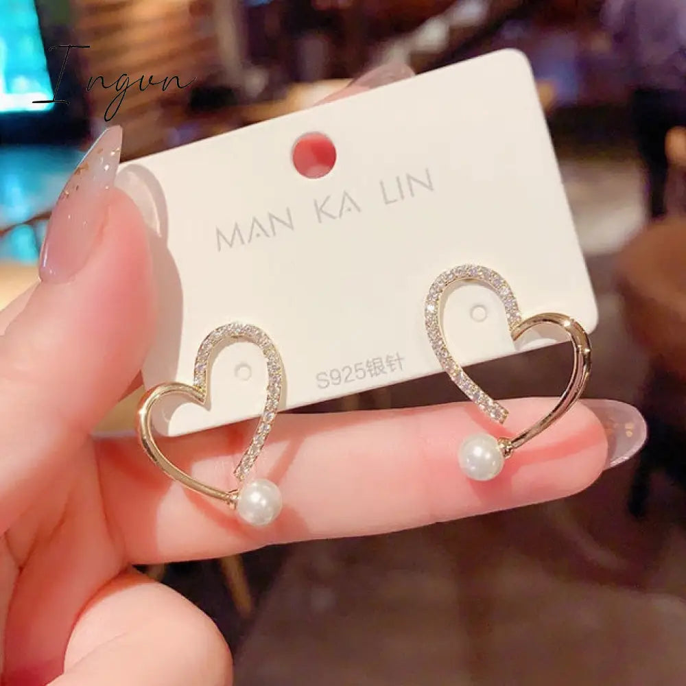Ingvn - New Heart Zircon Hoop Earrings for Women Gold Plated Stainless Steel Drop Earrings 2023 Trend Luxury Wedding Part Jewelry Gift