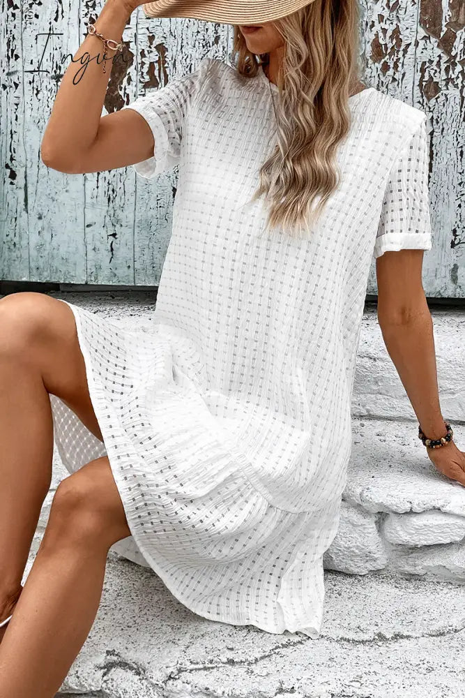 Ingvn - Casual Simplicity Solid Hollowed Out O Neck A Line Short Sleeve Dress