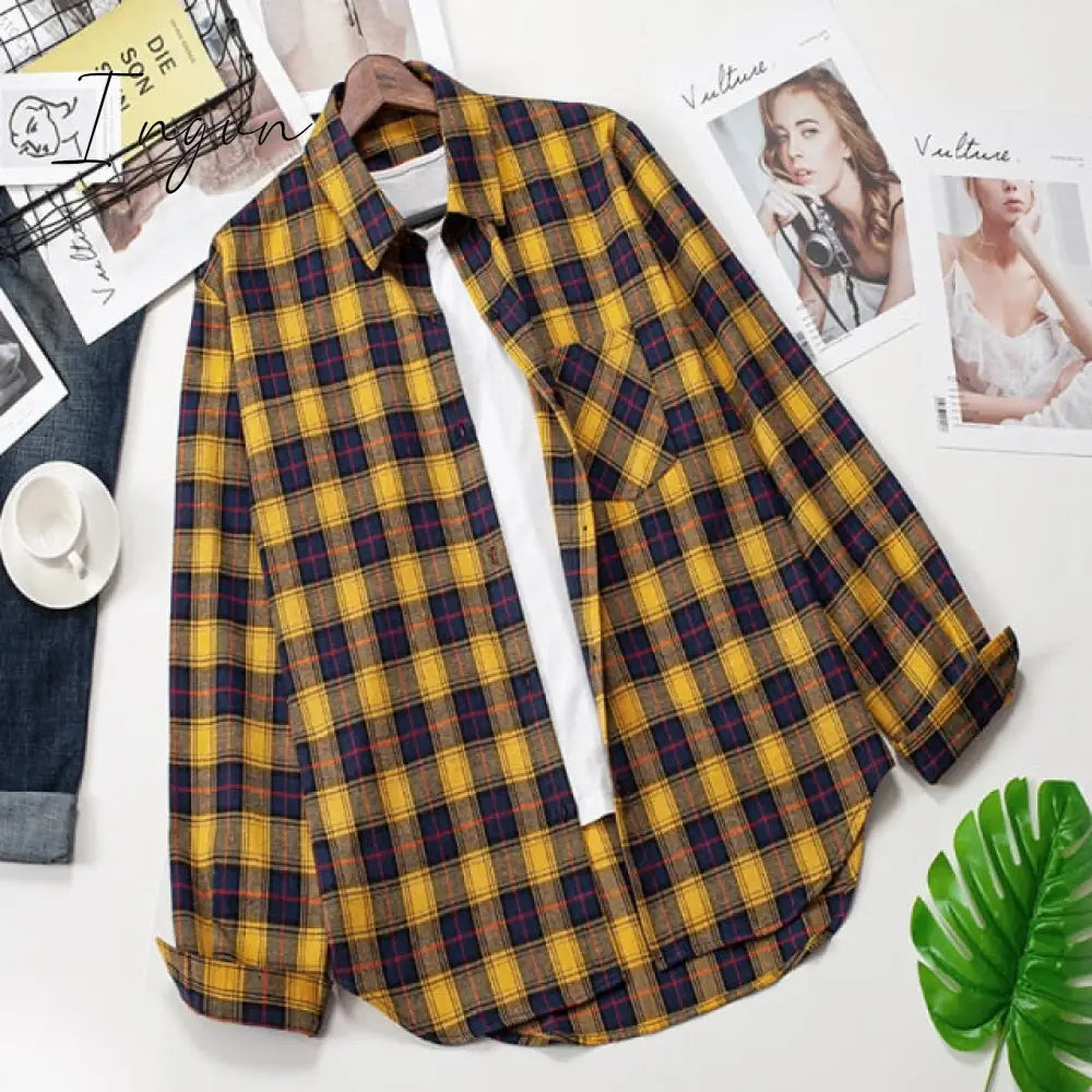 Ingvn - Plaid Shirts Womens Blouses Long Sleeve Lady Checked Tops Loose Female Outwear Casual Clothes Spring Autumn News