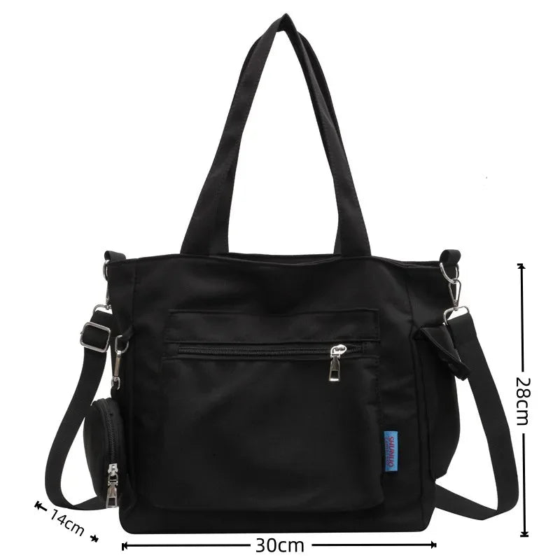 Ingvn  Simplicity Oxford Canvas Composite Shoulder Bag Solid Color Versatile Lazy Style Crossbody Bag Large Capacity Commuter Tote Bag