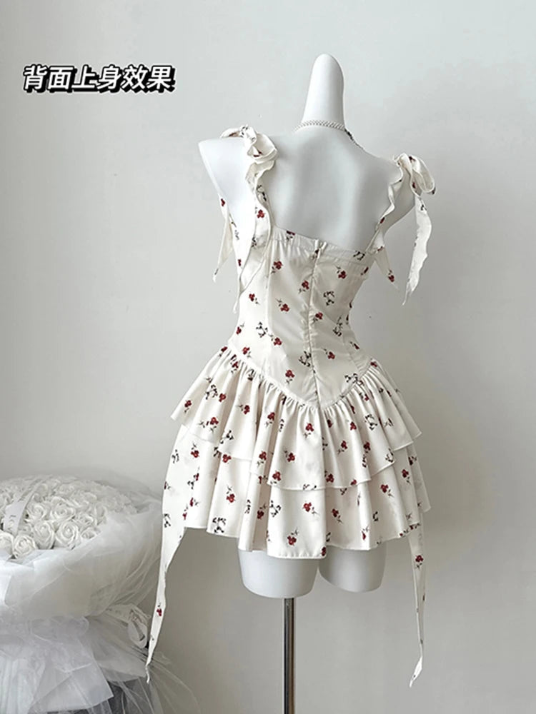 Summer Korean Cute Core Sweet Prom Gown Mori Girl Sweet Ballet Core Mini Dress Evening Women Coquette One-Piece Party Frocks New