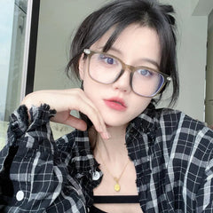 INGVN  Korean Tea Square Glasses Frame Women Lovely Ins No Makeup Plain Glasses Men Eyewear Cute Decorative Computer Glasses