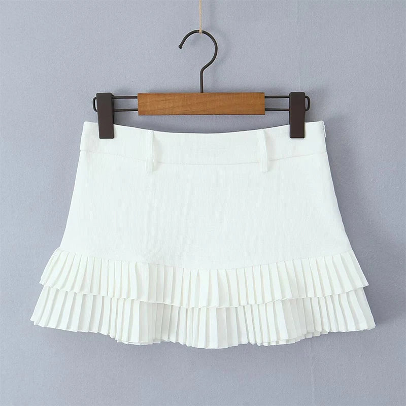 Cool Girl Y2K Pleated Mini Skirt Sexy Low Waist Short Skater Skirts With Shorts Lining