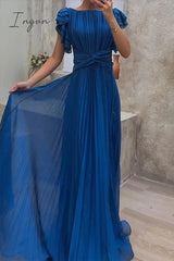 Ingvn - Elegant Solid Fold O Neck Waist Skirt Dresses