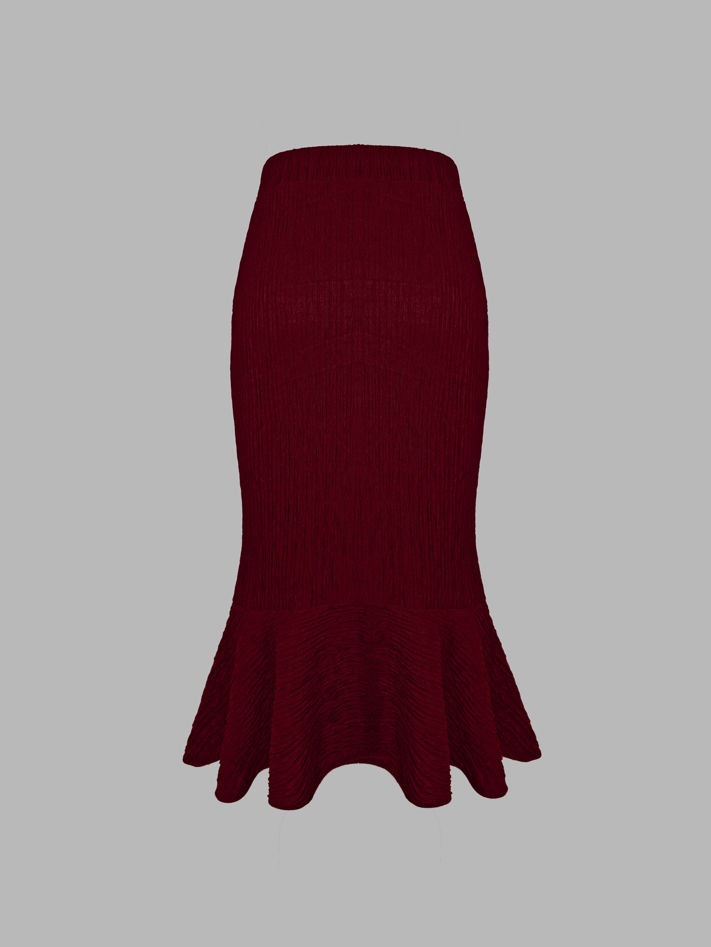 Solid Textured Drawstring Bodycon Skirt, Elegant High Waist Mermaid Hem Ruched Skirt, Women's Clothing