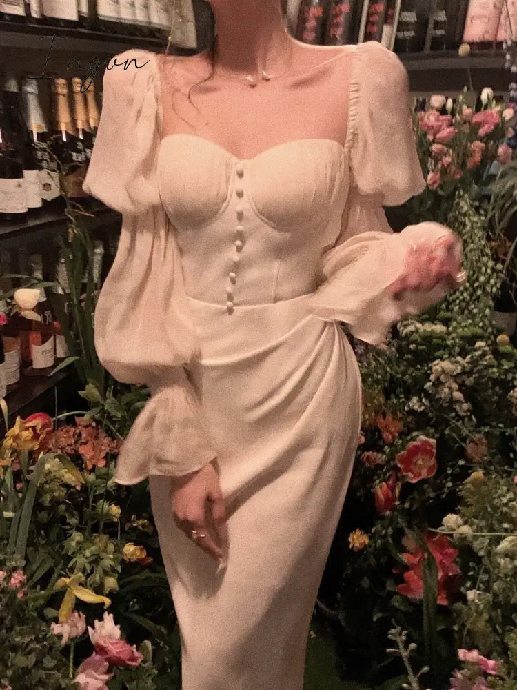 Ingvn - Summer Autumn New Women Fashion Elegant Puff-Sleeve Midi Corset Dresses Evening Prom Female Party Lady Clothes Vestdios
