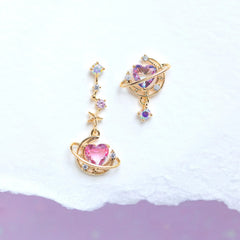 INGVN  New Ins Asymmetric Moon Heart Earring For Women Cute Gold-plated Pink Zircon Heart Stud Earrings Fashion Aesthetic Jewelry Gift