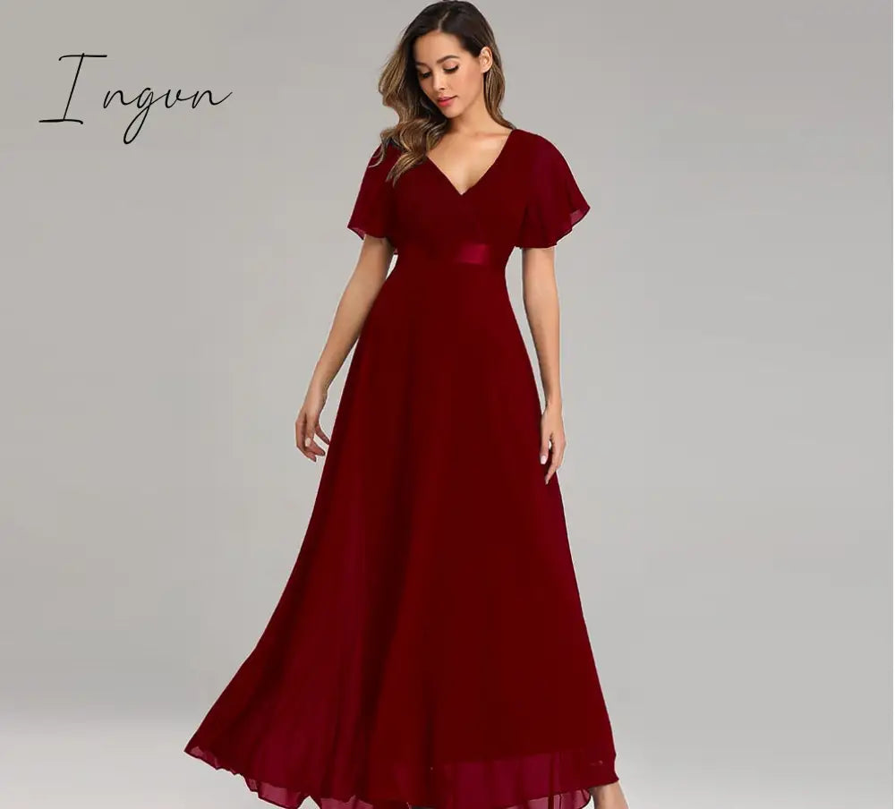 Ingvn - Evening Dresses Elegant V-Neck Ruffles Chiffon Formal Evening Gown  Robe Vestidos De fiesta Dress for Wedding Party