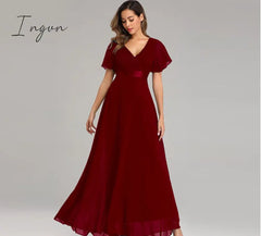 Ingvn - Evening Dresses Elegant V-Neck Ruffles Chiffon Formal Evening Gown  Robe Vestidos De fiesta Dress for Wedding Party