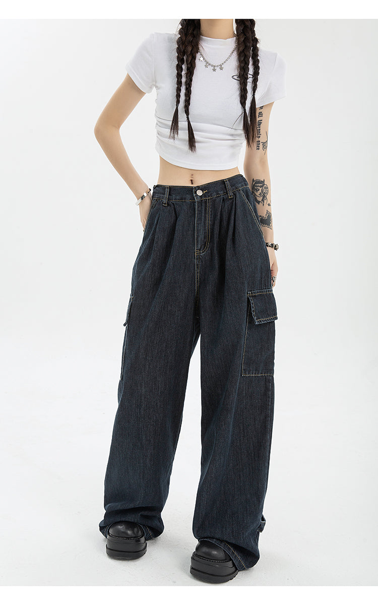 Harajuku Oversize Cargo Pants Women Japanese Streetwear Loose Wide Leg Trousers for Female Pockets Baggy Jeans Pant