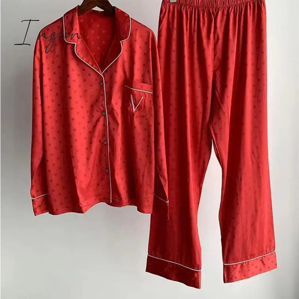 Ingvn - 2 Pieces Set Summer Pajamas for Women V Long Satin Silk Sleepwear Ladies Luxury Pyjamas Home Wear Pjs Loungewear