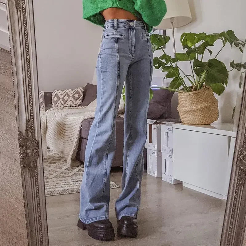 Ingvn  Retro Five Pointed Star Straight Women Jeans European and American Style Design Slim Fit Leg Length All Match Pants
