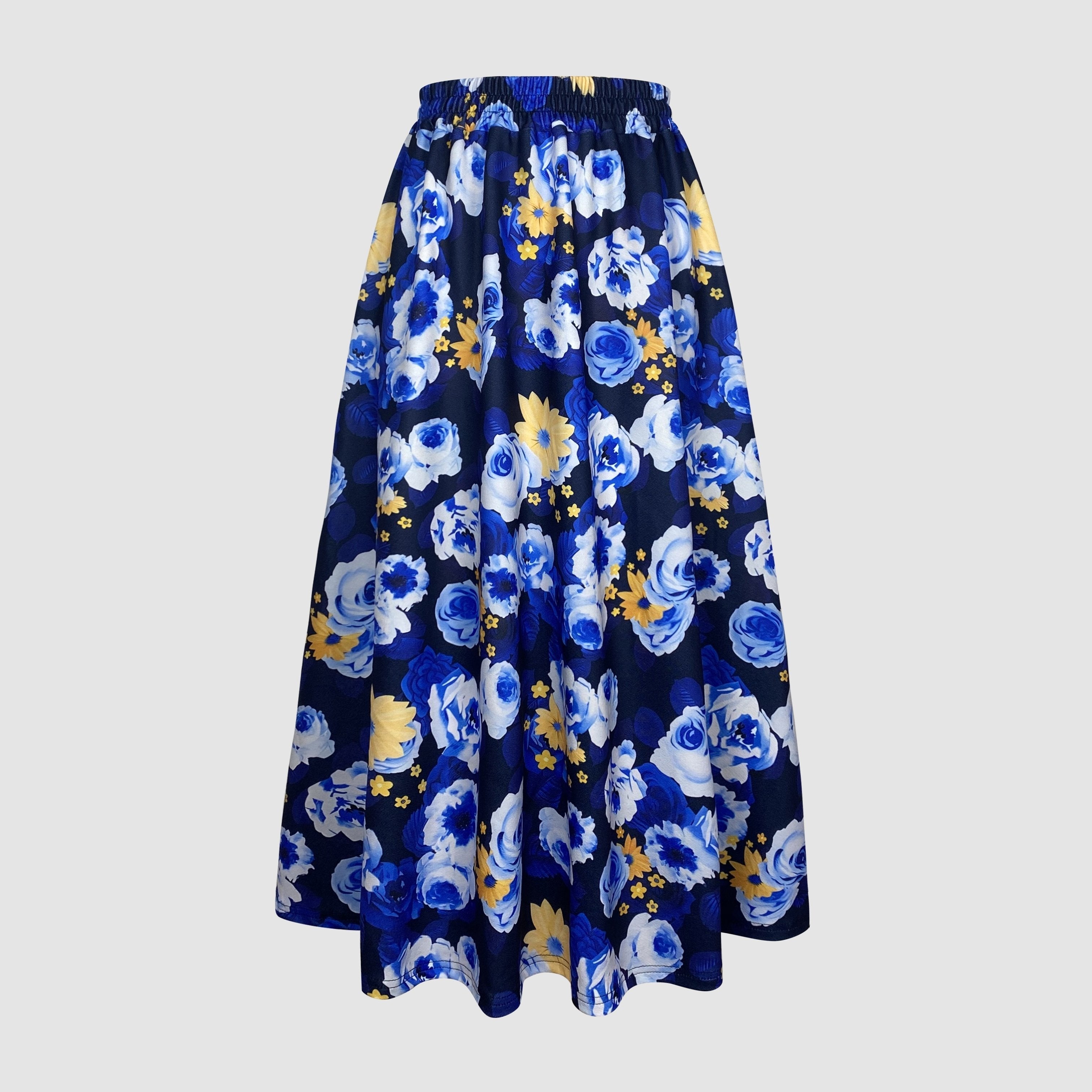 Floral Print Flared Swing Skirt, Elegant High Waist Midi Skirt, Women's Clothing