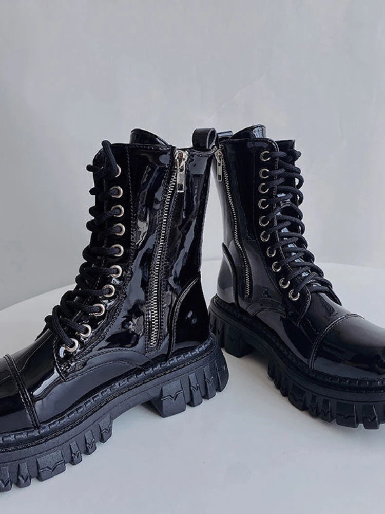 Ingvn  Short Shoes for Woman Combat Booties Punk Style Footwear Waterproof Women's Ankle Boots with Laces Lace-up Biker New Rock In Y2k